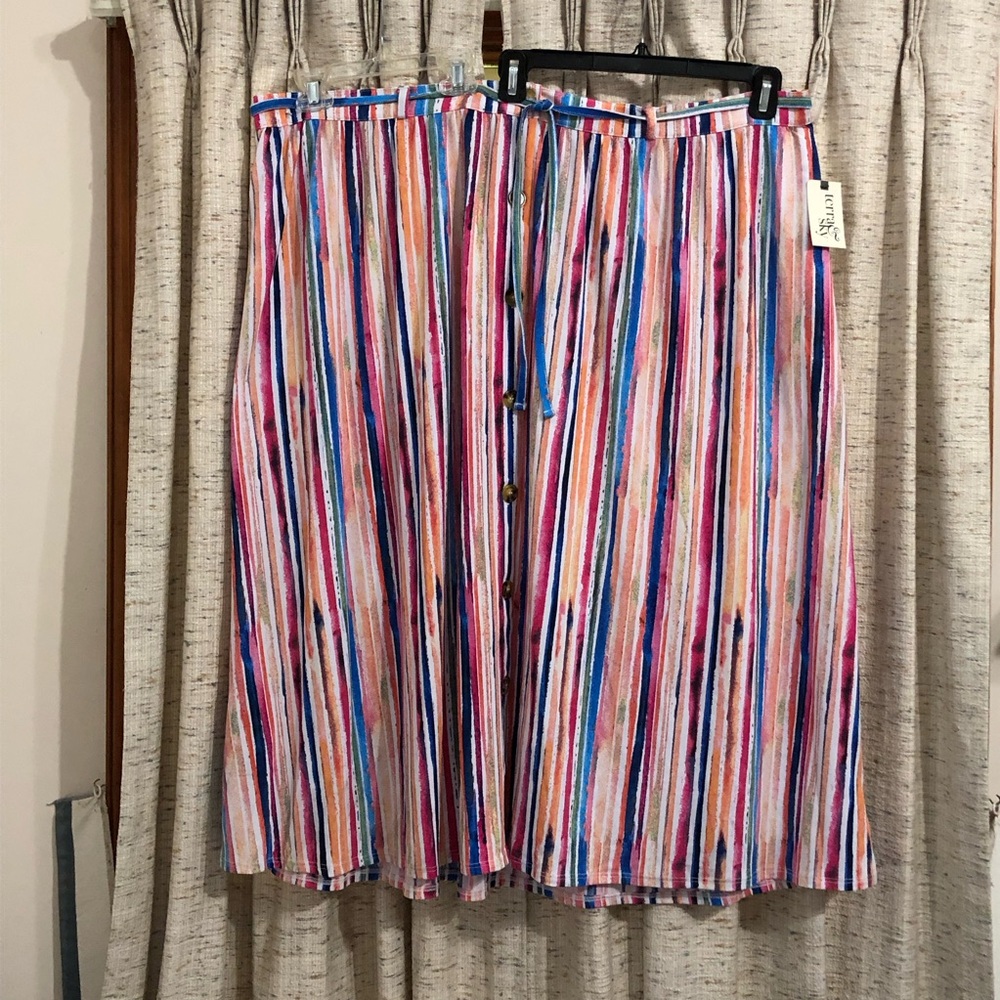 Terra & Sky Button Front Stripe Midi Skirt - 3X - Picture 1 of 10